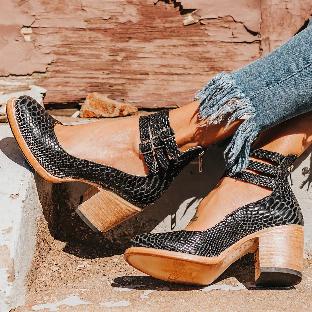 Sienna Triple Buckle Leather Heel