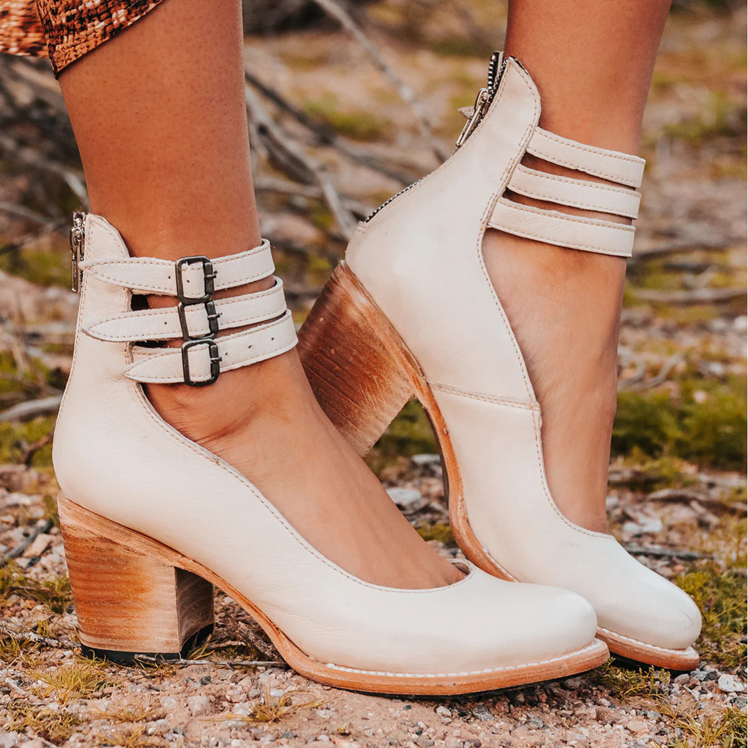 Sienna Triple Buckle Leather Heel