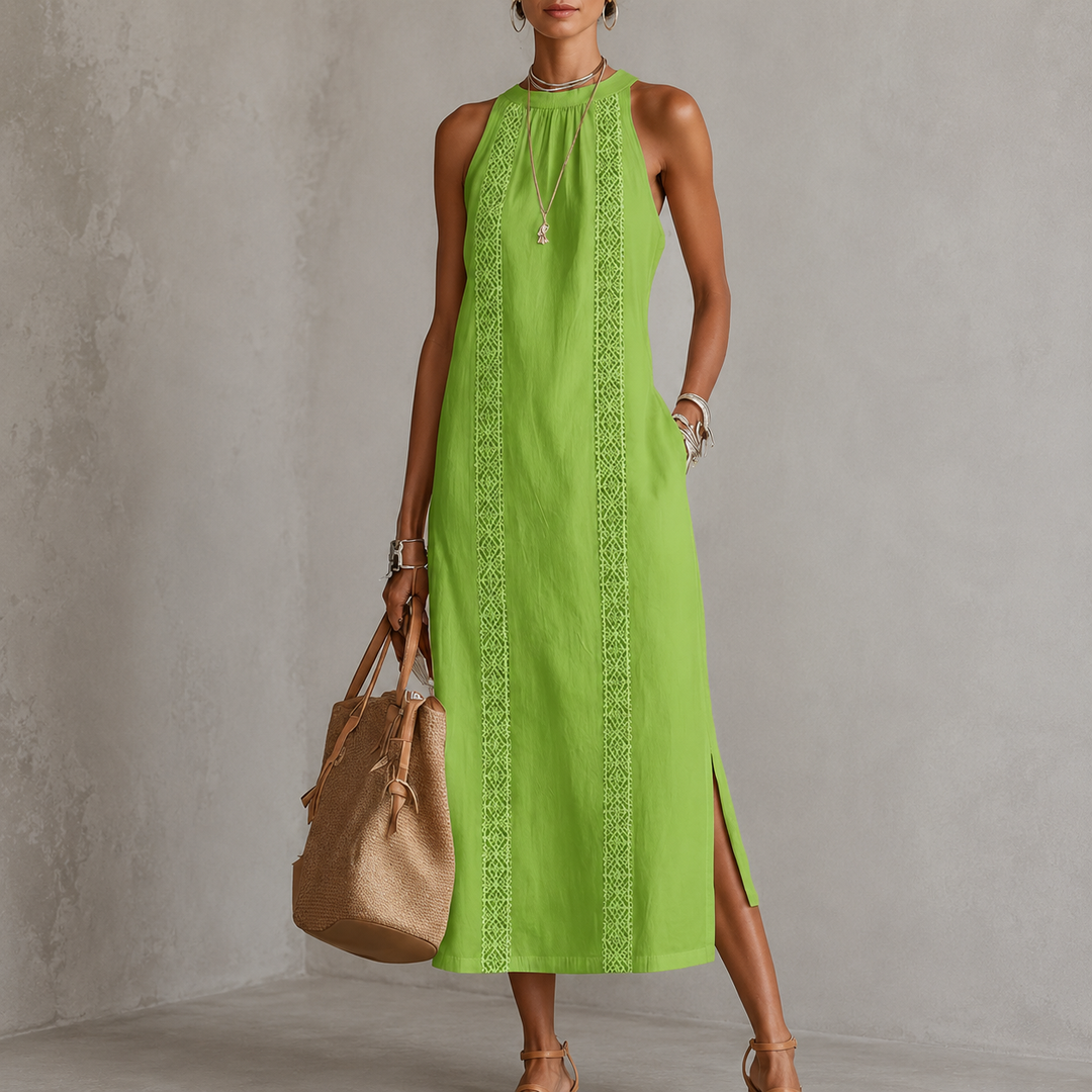 Jimena | Linen Midi Dress with Mao Collar