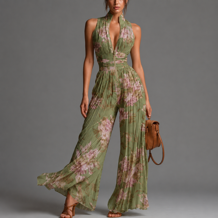 ESSENTIEL Floral Pleated Chiffon Jumpsuit
