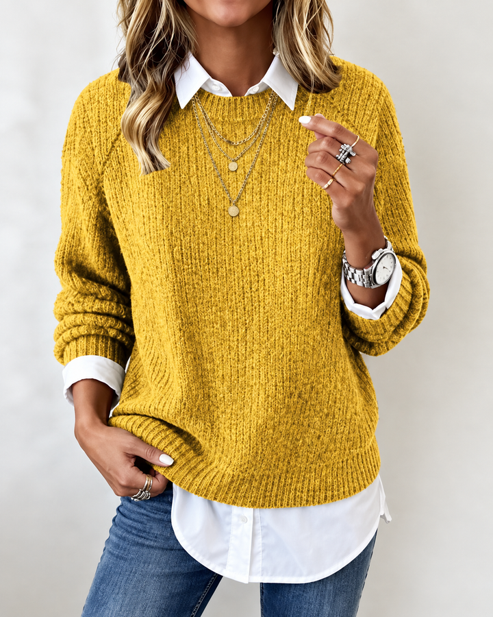 Laluna | Sweater With Shirt Collar And Patchwork Design