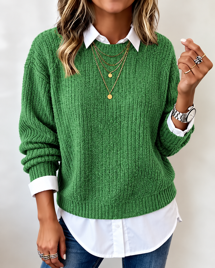 Laluna | Sweater With Shirt Collar And Patchwork Design