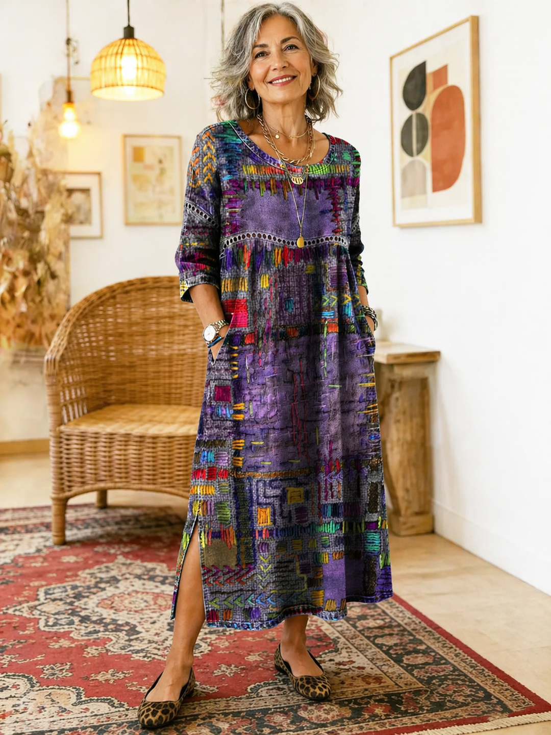 Beatrix | Patchwork Print Midi Dress