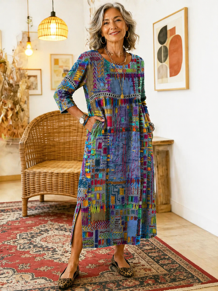 Beatrix | Patchwork Print Midi Dress
