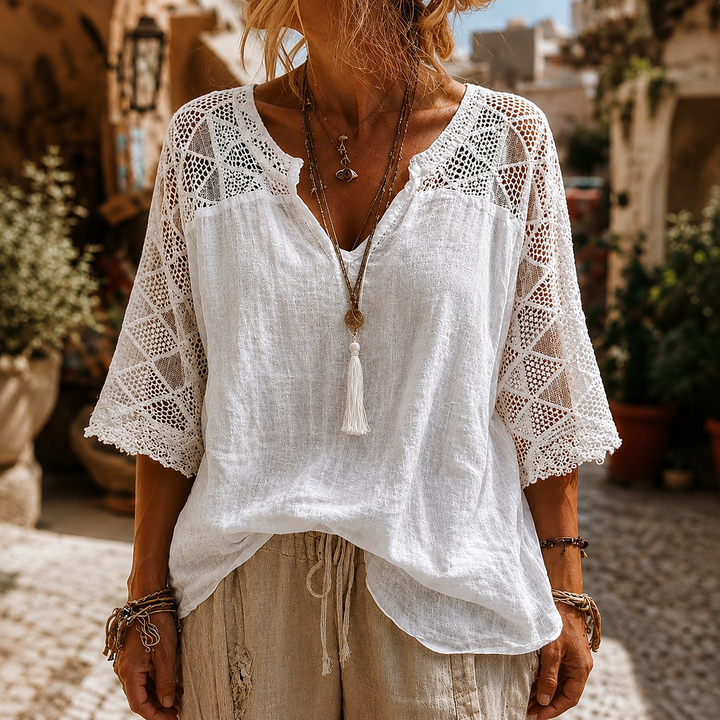 Cynthia | V-Neck Blouse with Lace Detail