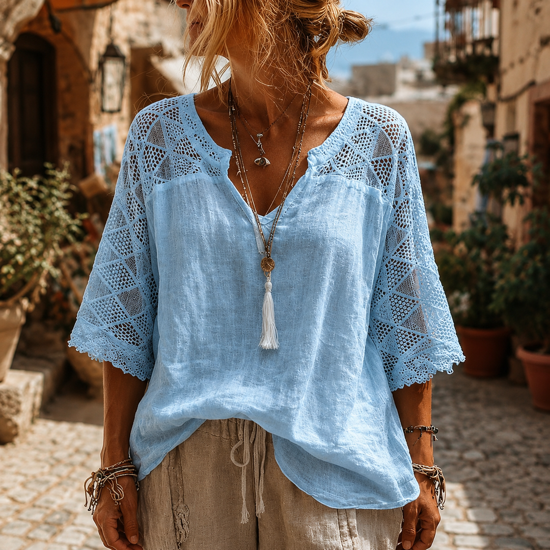 Cynthia | V-Neck Blouse with Lace Detail