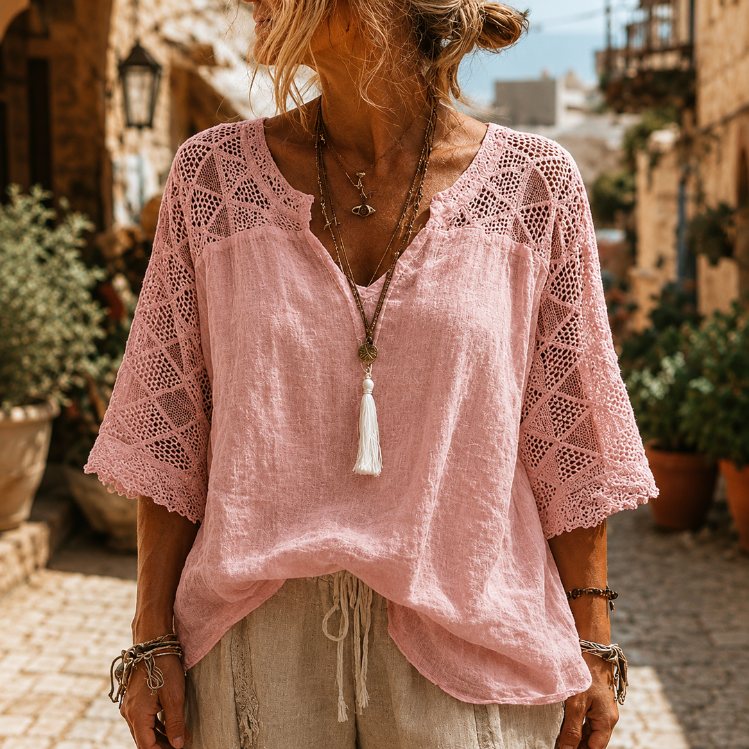 Cynthia | V-Neck Blouse with Lace Detail