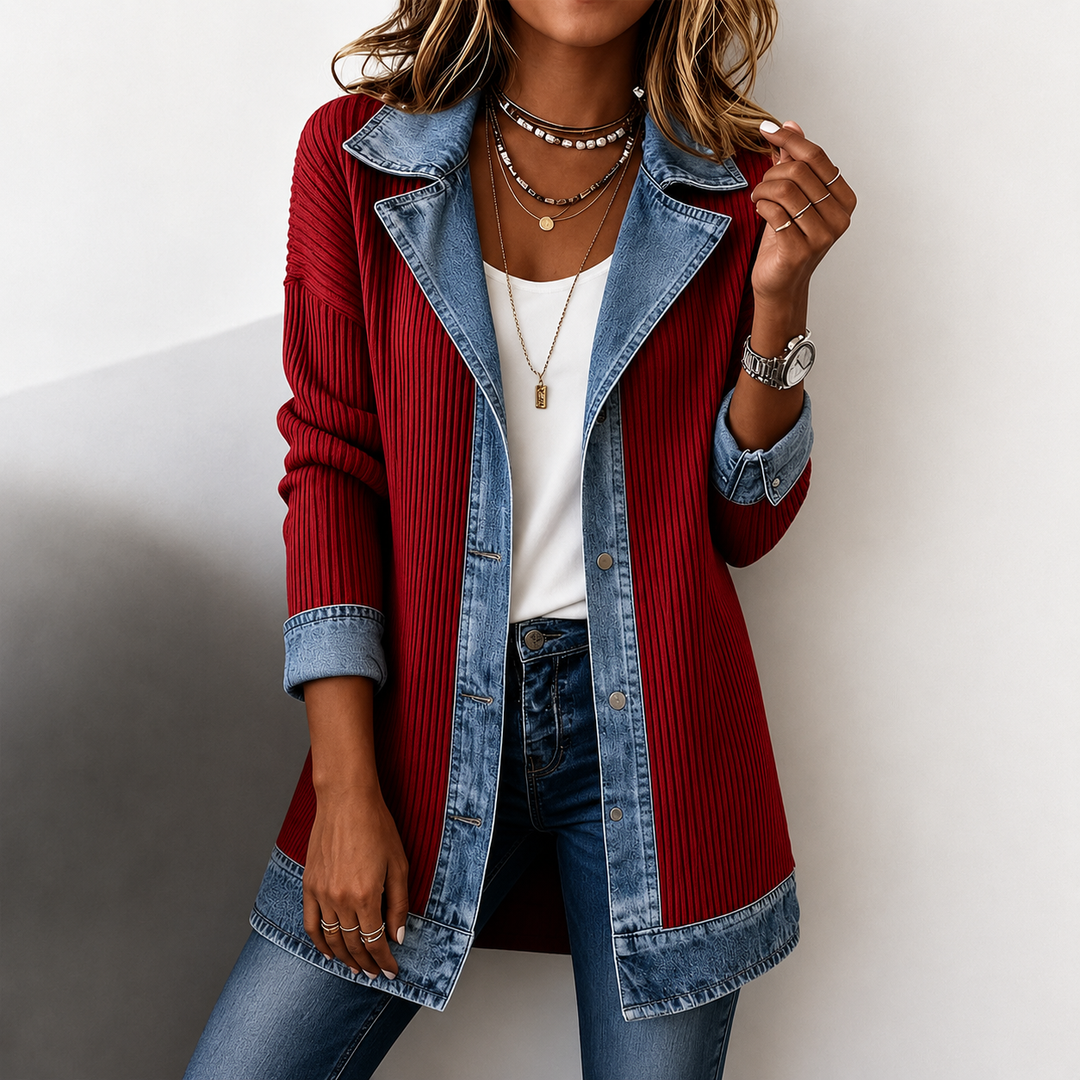 Alina™ | Denim Trim Knit Jacket