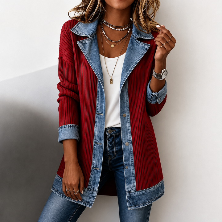Alina™ | Denim Trim Knit Jacket