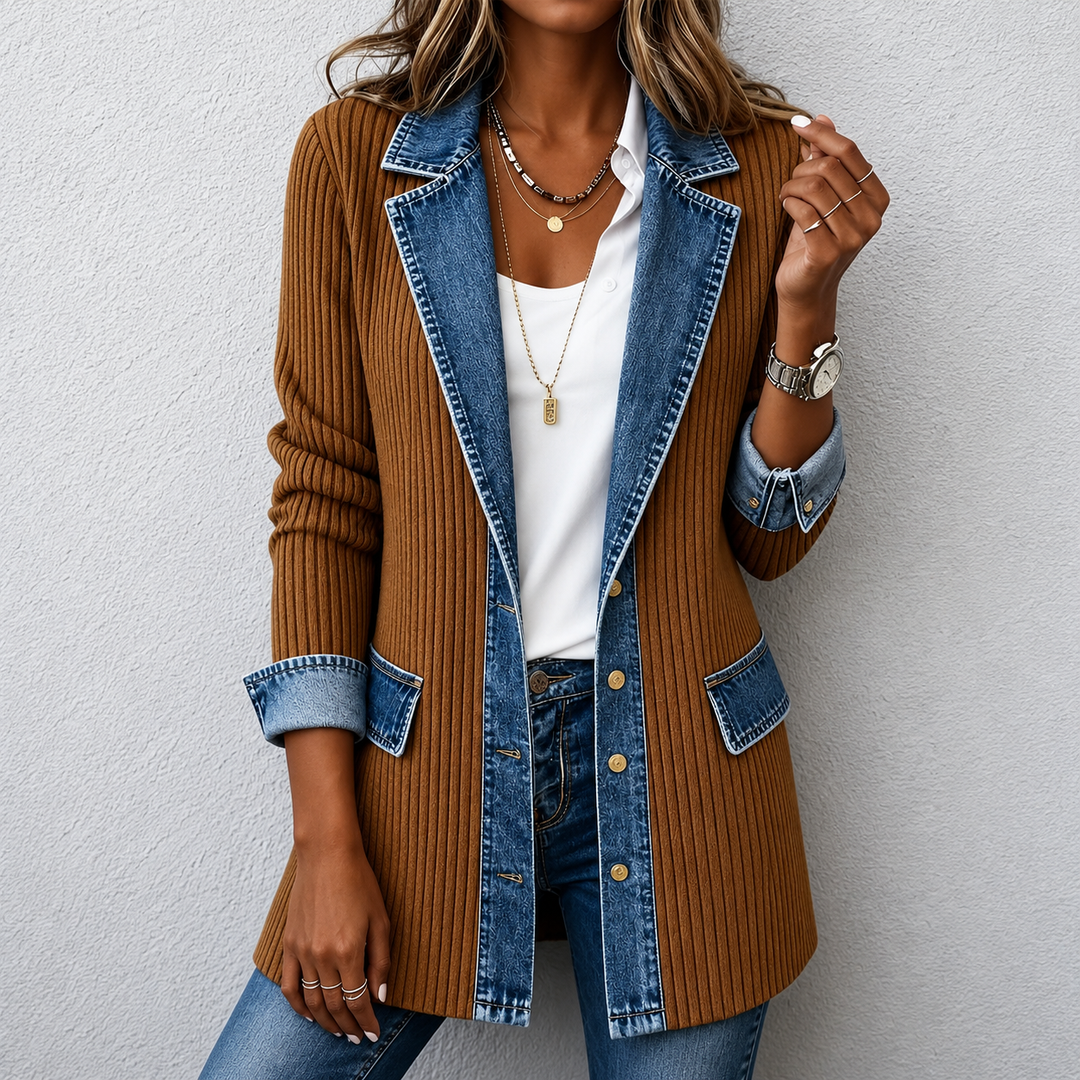 Alina™ | Denim Trim Knit Jacket