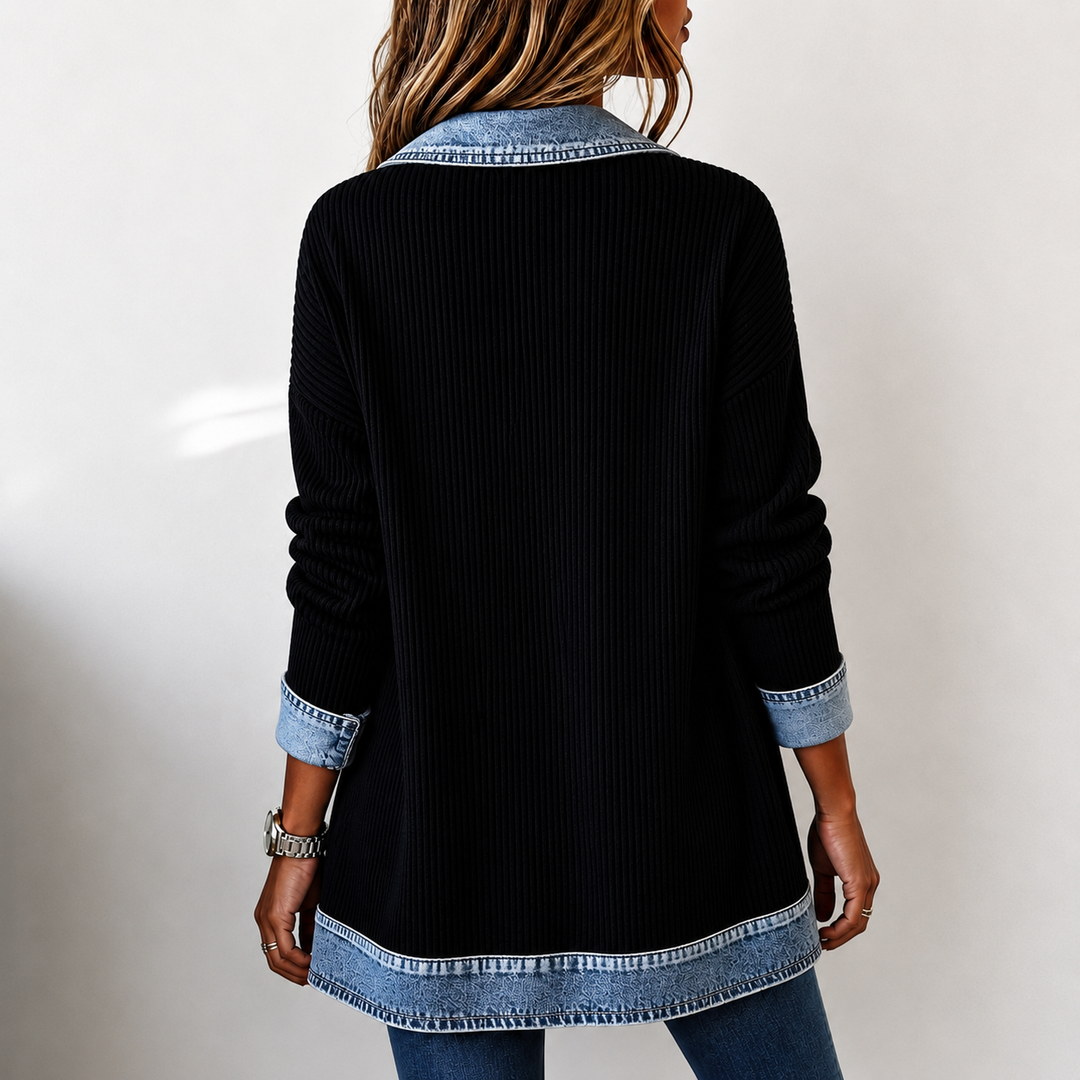 Alina™ | Denim Trim Knit Jacket