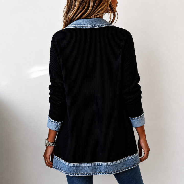 Alina™ | Denim Trim Knit Jacket