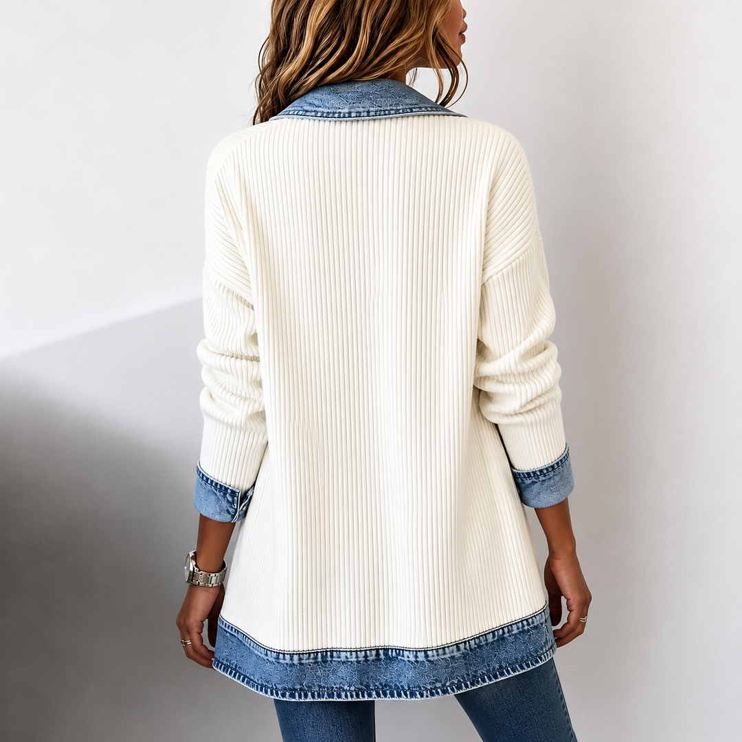 Alina™ | Denim Trim Knit Jacket