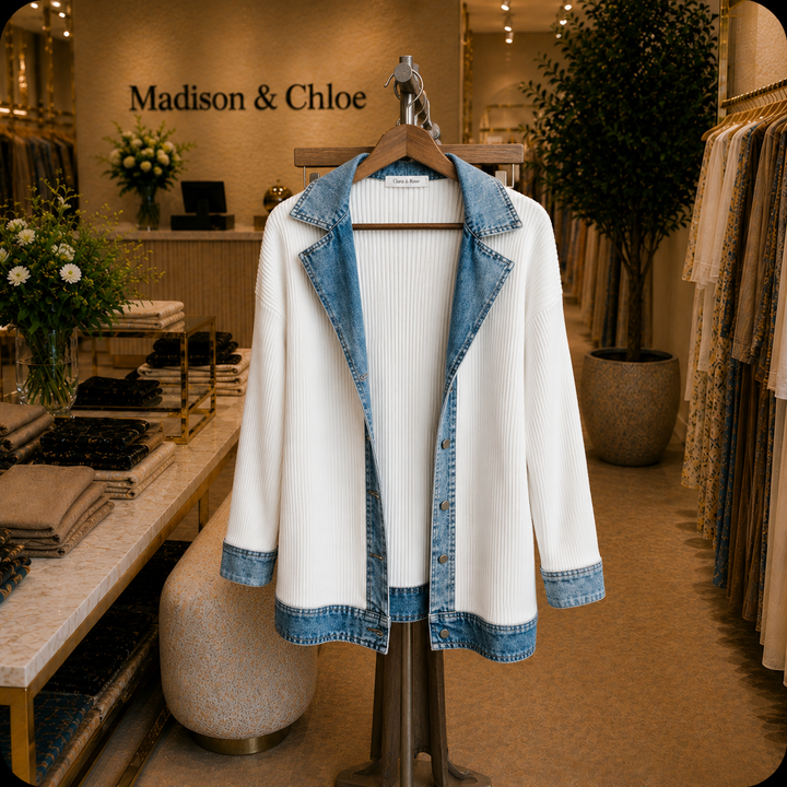 Alina™ | Denim Trim Knit Jacket