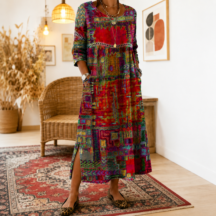 Beatrix | Patchwork Print Midi Dress