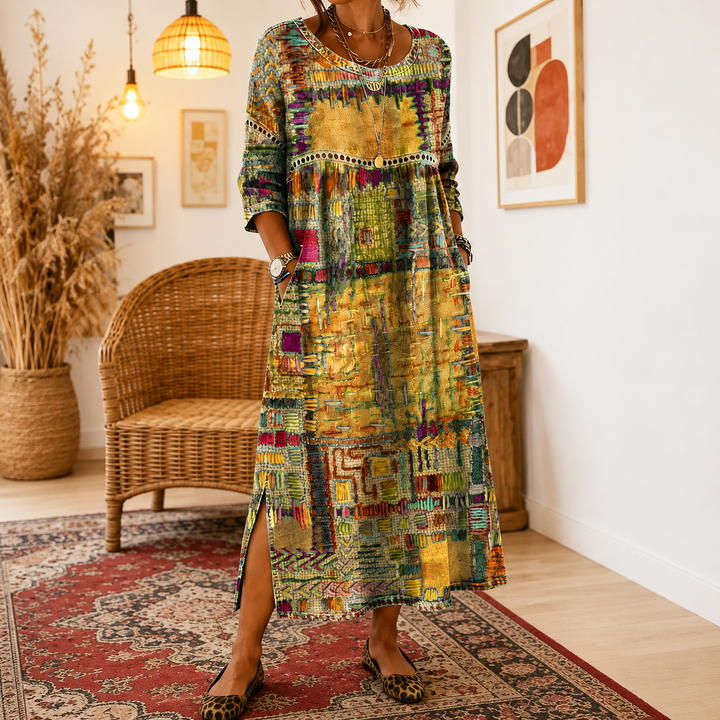 Beatrix | Patchwork Print Midi Dress