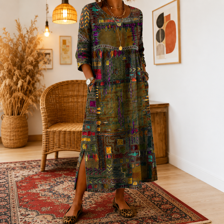 Beatrix | Patchwork Print Midi Dress