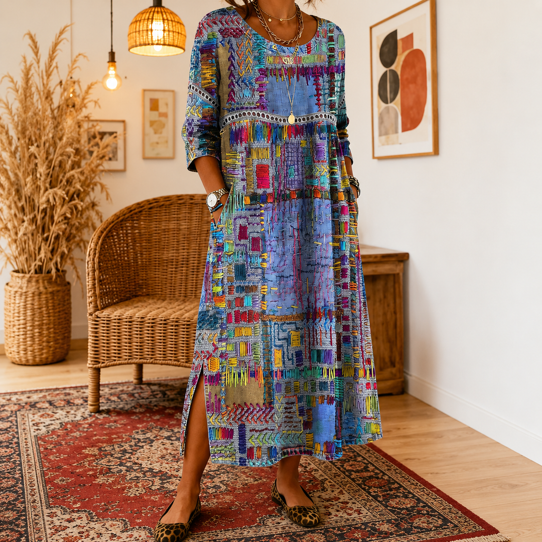 Beatrix | Patchwork Print Midi Dress