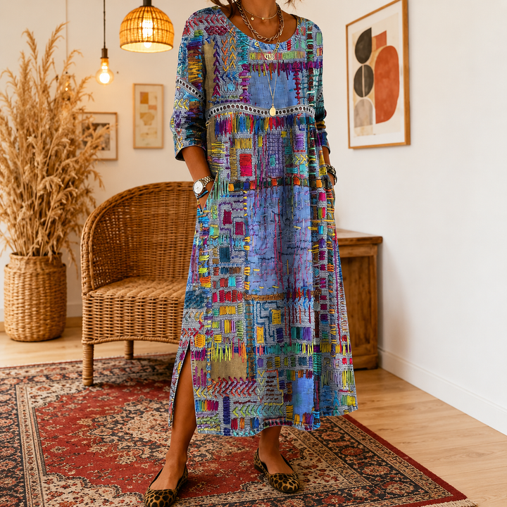 Beatrix | Patchwork Print Midi Dress