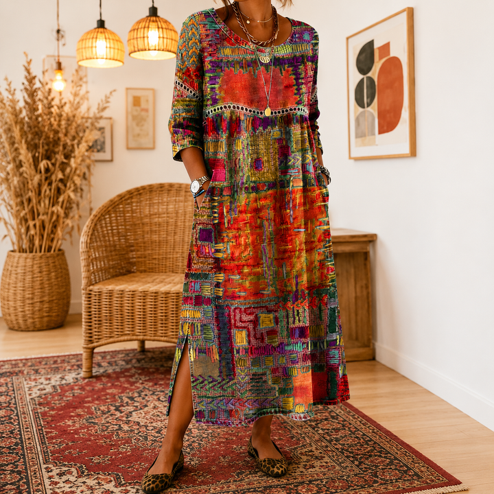Beatrix | Patchwork Print Midi Dress