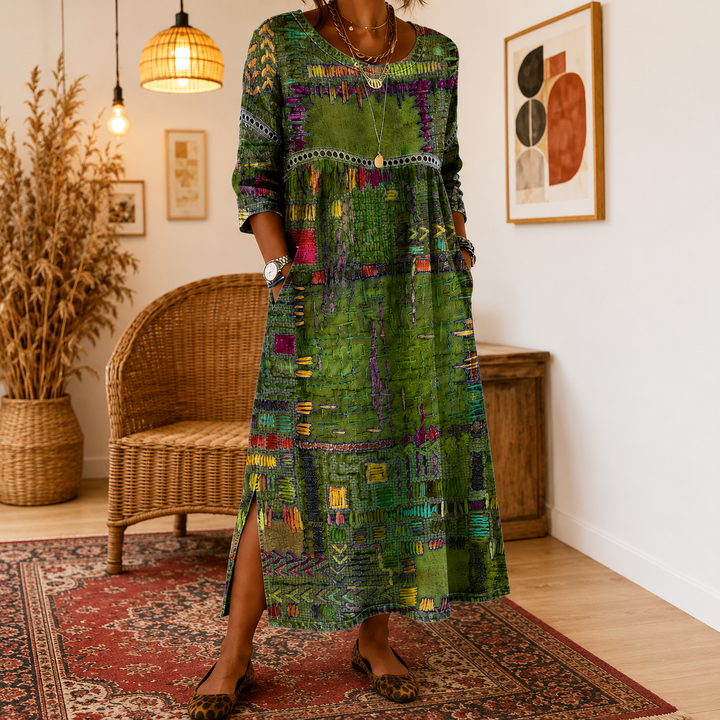 Beatrix | Patchwork Print Midi Dress