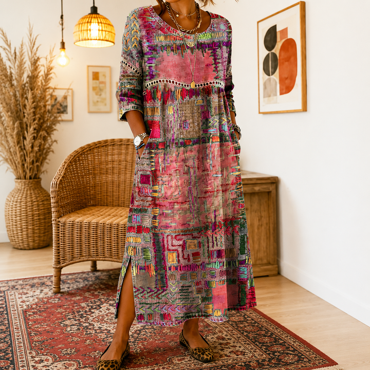 Beatrix | Patchwork Print Midi Dress