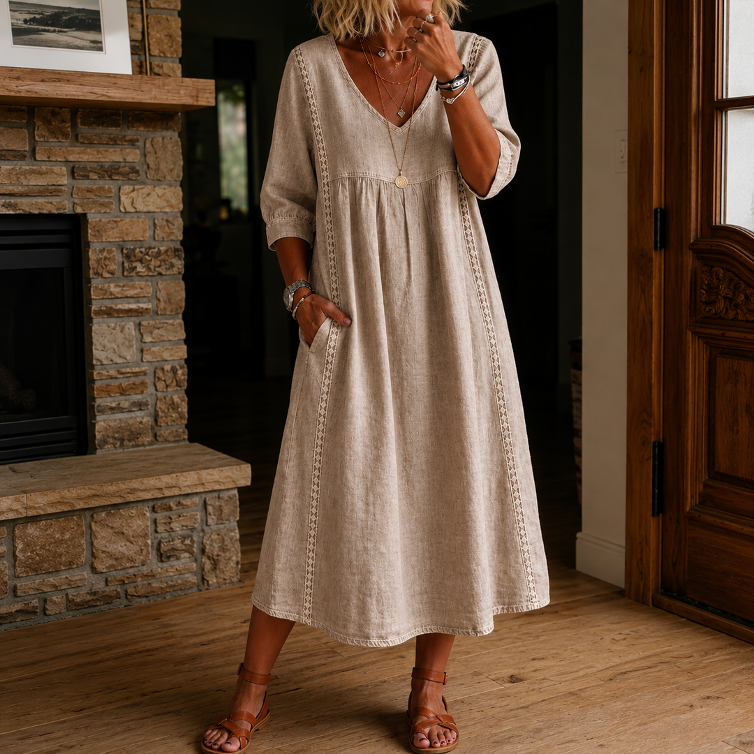 Antonia 3/4 Sleeve A Line Maxi Dress