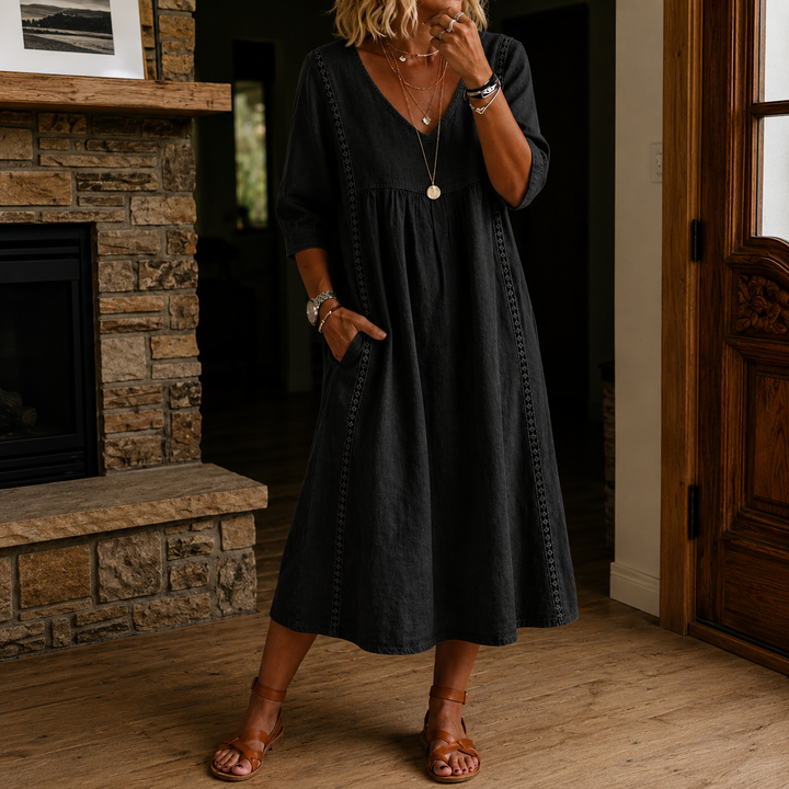 Antonia 3/4 Sleeve A Line Maxi Dress