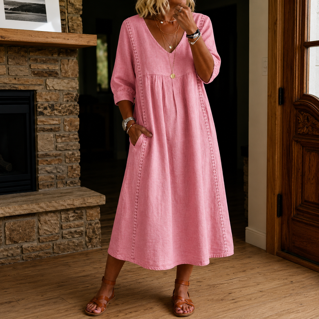 Antonia 3/4 Sleeve A Line Maxi Dress
