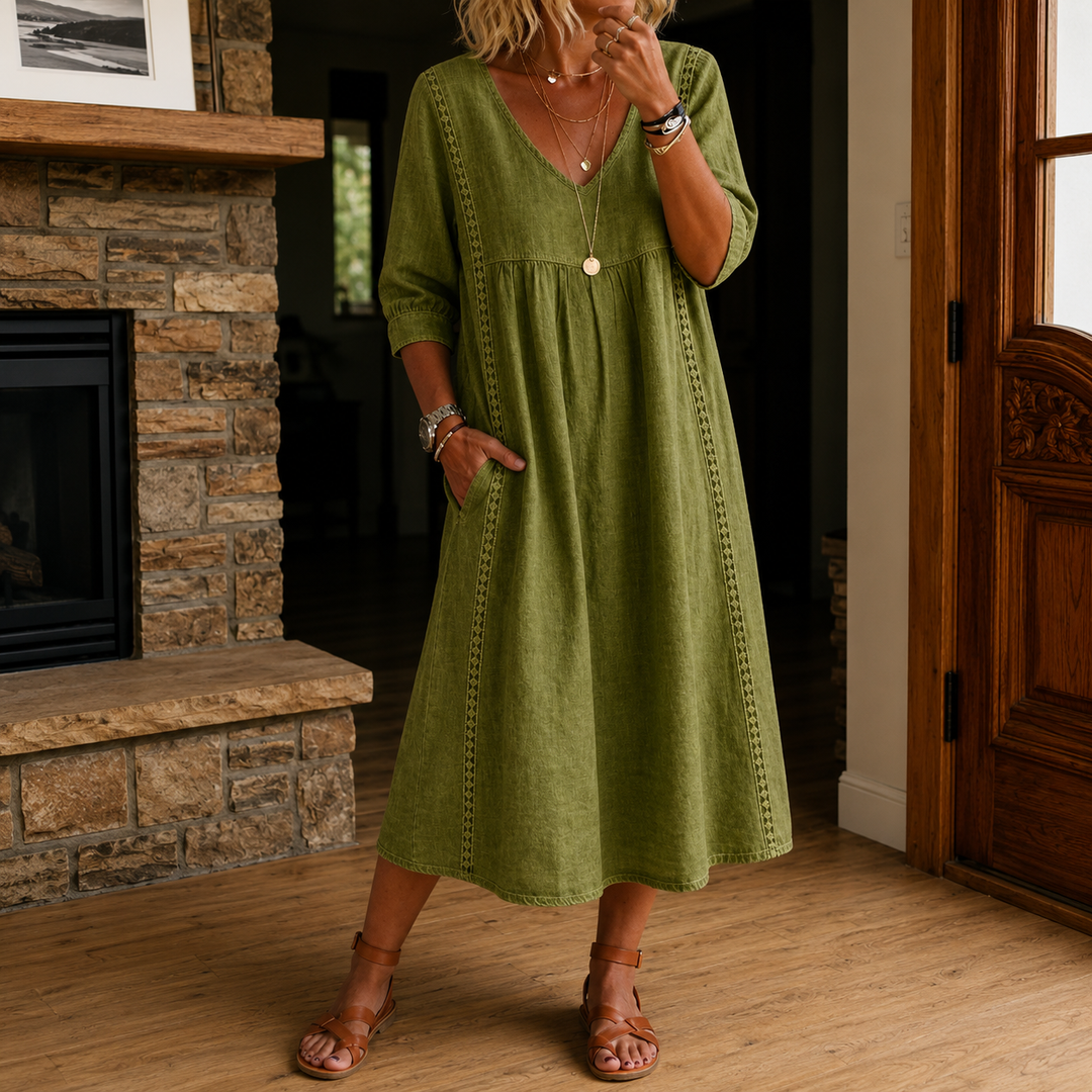 Antonia 3/4 Sleeve A Line Maxi Dress