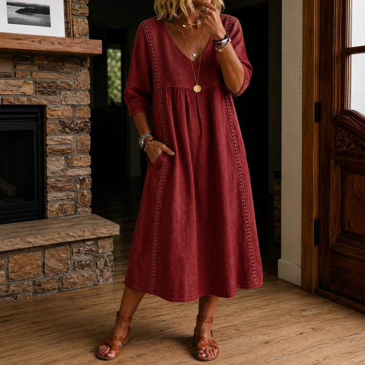 Antonia 3/4 Sleeve A Line Maxi Dress