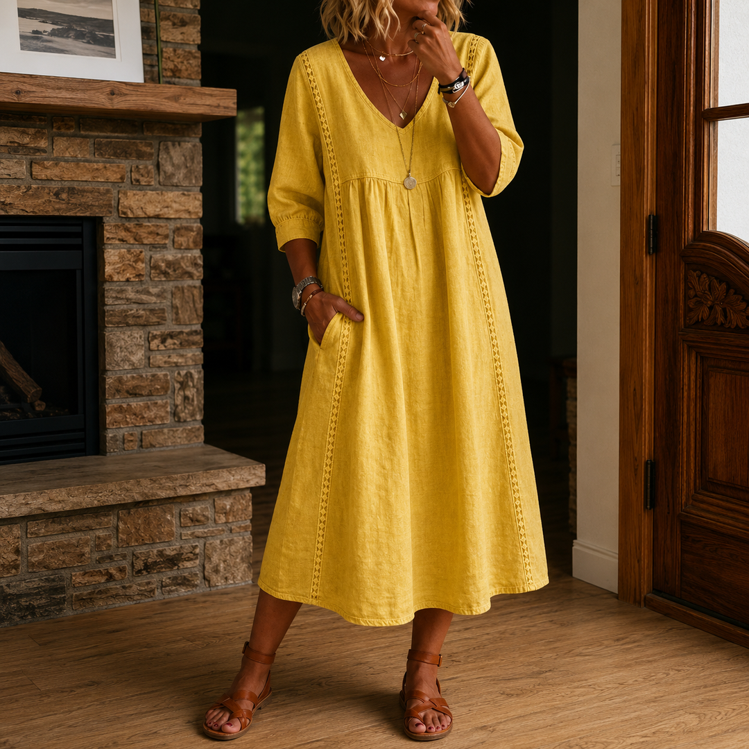 Antonia 3/4 Sleeve A Line Maxi Dress