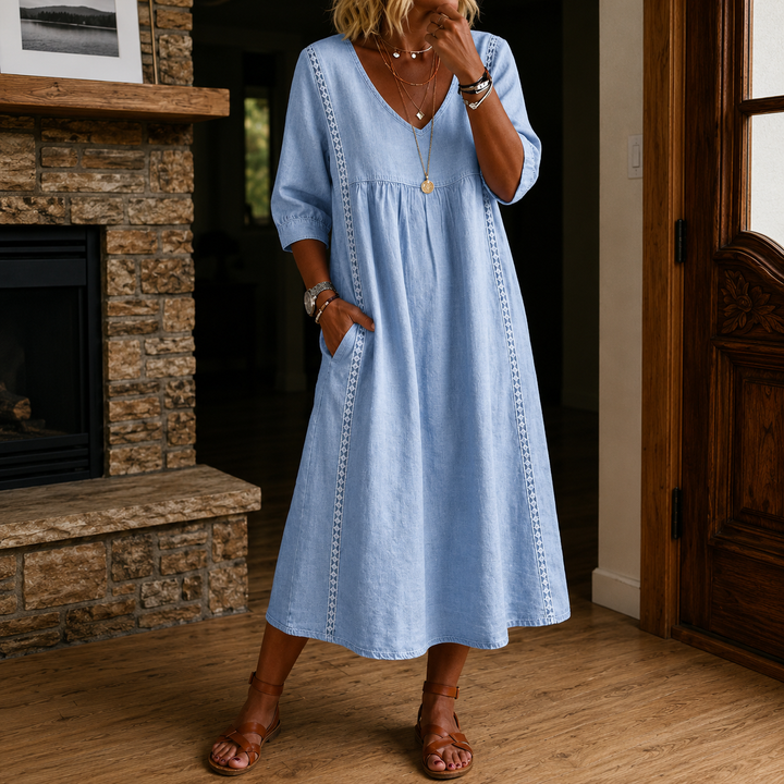 Antonia 3/4 Sleeve A Line Maxi Dress