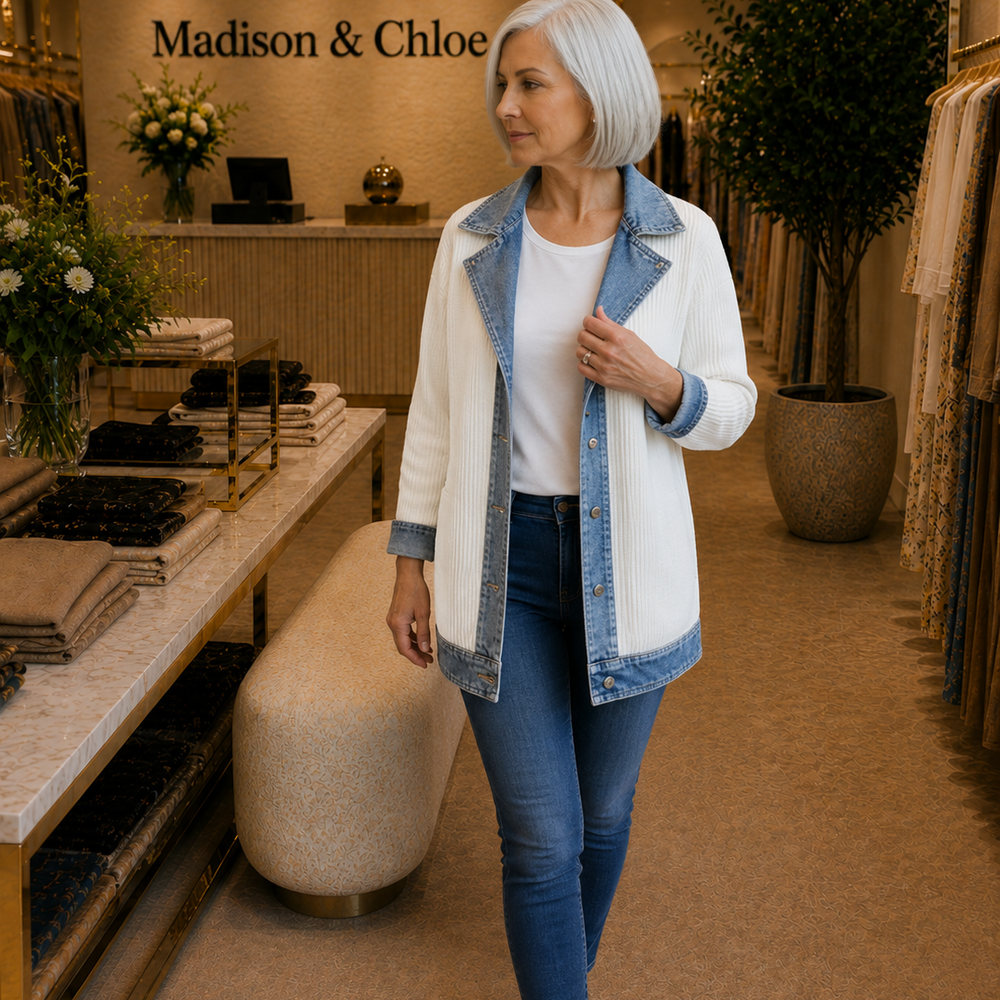Alina™ | Denim Trim Knit Jacket